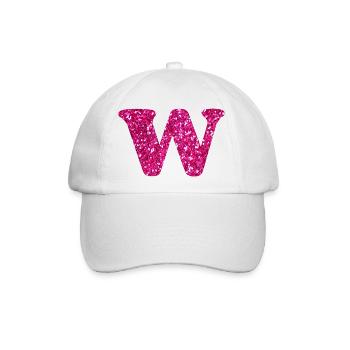 Glitzer rosa Buchstabe w - Baseballkappe - Weiß/Weiß - Vorne