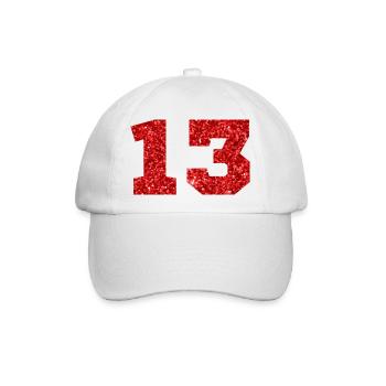Nummer 13 Roter Glitzer - 13-jähriges Jubiläum - Baseballkappe - Weiß/Weiß - Vorne