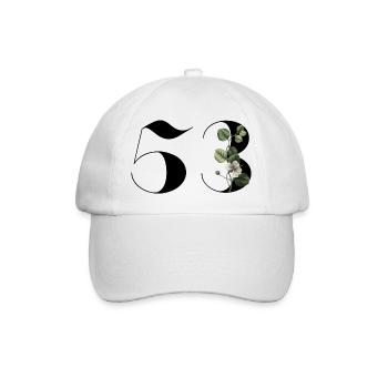 Nummer 53 Blumengrün - 53. Blumengeburtstag - Baseballkappe - Weiß/Weiß - Vorne