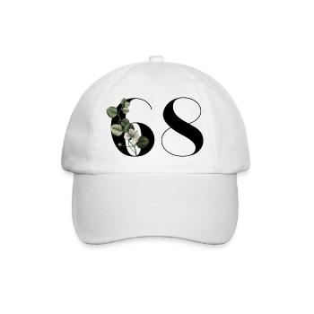 Nummer 68 Blumengrün - 68. Blumengeburtstag - Baseballkappe - Weiß/Weiß - Vorne