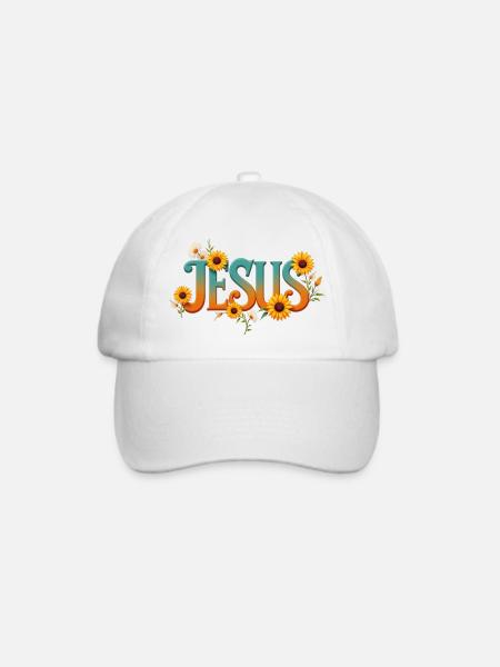 Blumiges Jesus Wort Motiv - Baseballkappe - Weiß/Weiß
