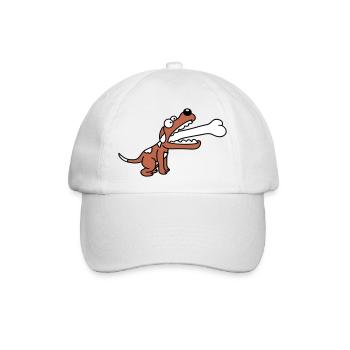 Hund Gierig Hungrig Großer Knochen Verschluckt - Baseballkappe - Weiß/Weiß - Vorne