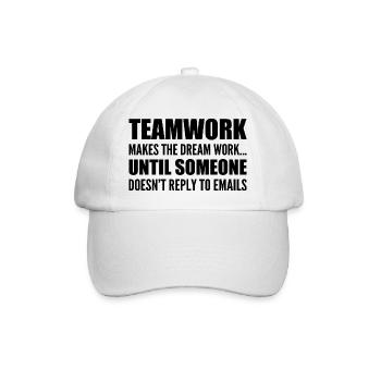 Gemeinschaftsarbeit... ohne E-Mail-Antwort - Baseballkappe - Weiß/Weiß - Vorne