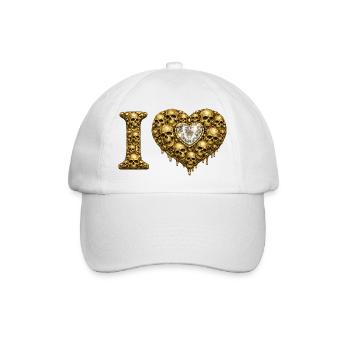 I LOVE | Goldene Schädel Herz – Totenkopf-Liebe - Baseballkappe - Weiß/Weiß - Vorne