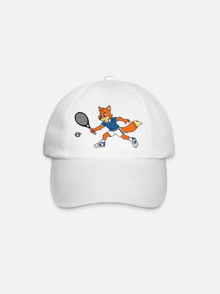 Fox Jannik Maskottchen spielt Tennis - Baseballkappe - Weiß/Weiß