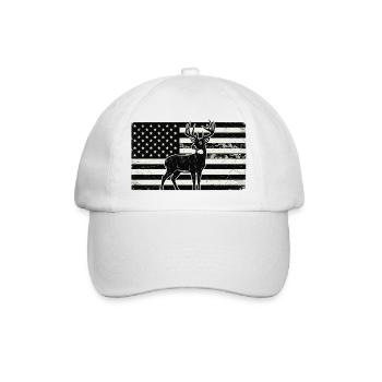American Flag Deer – Patriotic Hunting Design - Baseballkappe - Weiß/Weiß - Vorne