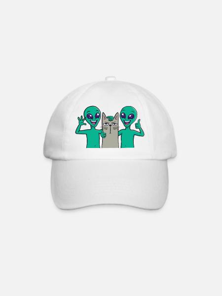 Außerirdische posieren mit Katze - Baseballkappe - Weiß/Weiß