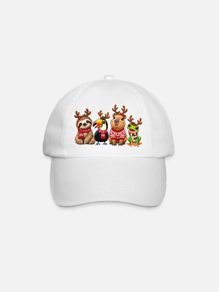 Lustige Weihnachtstiere mit Rentiergeweih - Baseballkappe - Weiß/Weiß