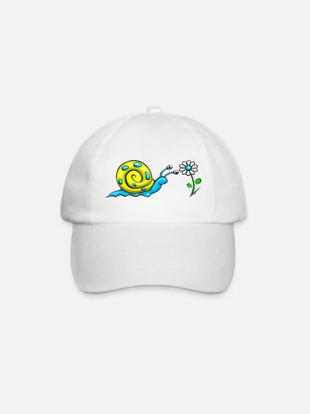 Schnecke mit Blume - Baseballkappe - Weiß/Weiß