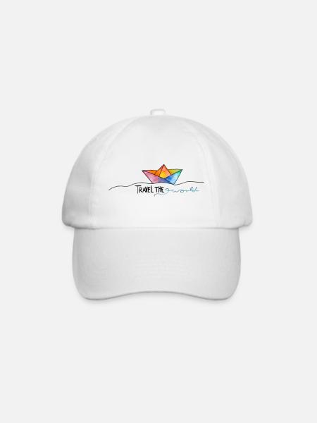 Travel the World Boot Spruch mit Papierschiff Meer - Baseballkappe - Weiß/Weiß