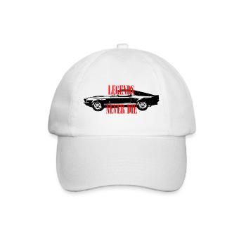 Legends Never Die – Kräftige Retro-Textgrafik - Baseballkappe - Weiß/Weiß - Vorne