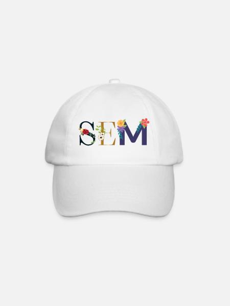 SEM Name mit Blumen geschmückt - Baseballkappe - Weiß/Weiß