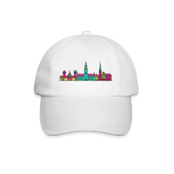 Poznaan Stadtsilhouette Rathaus Ziegenkunst - Baseballkappe - Weiß/Weiß - Vorne