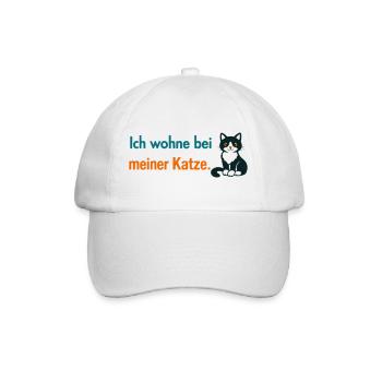 Ich wohne bei meiner Katze – Lustiges Katzenmotiv  - Baseballkappe - Weiß/Weiß - Vorne