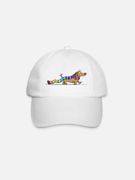 Dackel mit Regenbogen Schal Cartoon Dachshund Hund - Baseballkappe - Weiß/Weiß