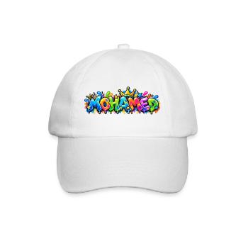 Mohamed-Graffiti-Blasenname: Königliches Geschenk! - Baseballkappe - Weiß/Weiß - Vorne