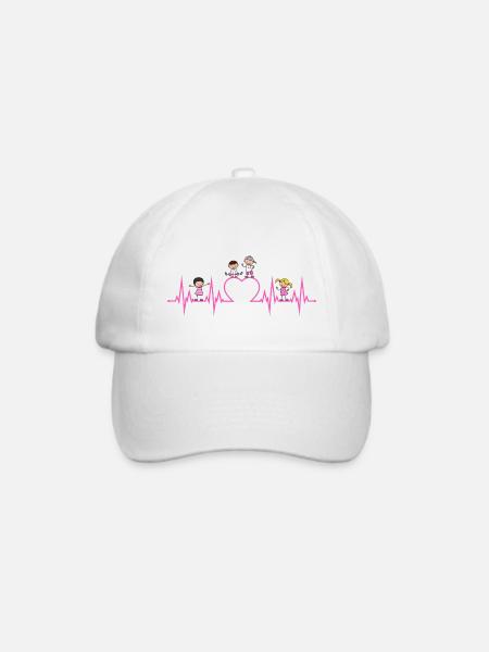 Herzschlag Herz Kinder Liebe Erzieher Beruf pink - Baseballkappe - Weiß/Weiß
