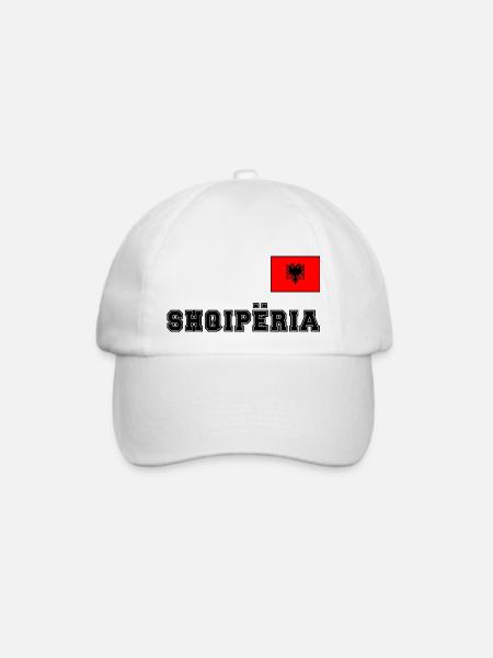 Albanien – Shqipëria mit Fahne Flagge auf Brust - Baseballkappe - Weiß/Weiß