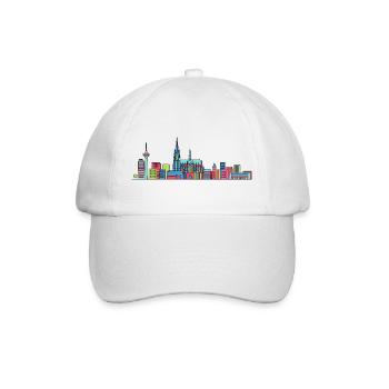 Kölner Stadtschirm Dom: Moderne Linienkunst - Baseballkappe - Weiß/Weiß - Vorne