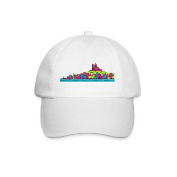 Marseille City Skyline Basilika Moderne Linienkunst - Baseballkappe - Weiß/Weiß - Vorne