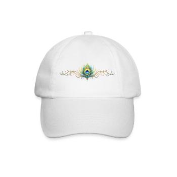Pfauenfeder Ornament Boho Symmetrisch - Baseballkappe - Weiß/Weiß - Vorne