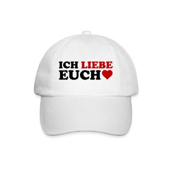 LIEBE Herzrot – Rotes Wortkunst-Design - Baseballkappe - Weiß/Weiß - Vorne