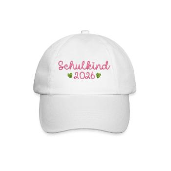 Schulkind 2026 mit Herzen Faux Yarn Strickmuster  - Baseballkappe - Weiß/Weiß - Vorne