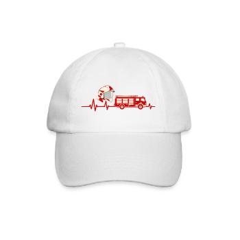 Feuerwehr Herzschlag mit Helm und Feuerwehrauto - Baseballkappe - Weiß/Weiß - Vorne