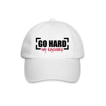 Go Hard No Excuses - Baseballkappe - Weiß/Weiß - Vorne