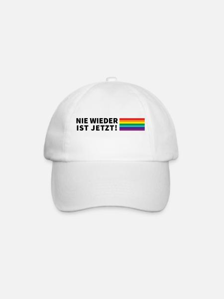Nie wieder ist jetzt! Schriftzug Pride Flagge - Baseballkappe - Weiß/Weiß