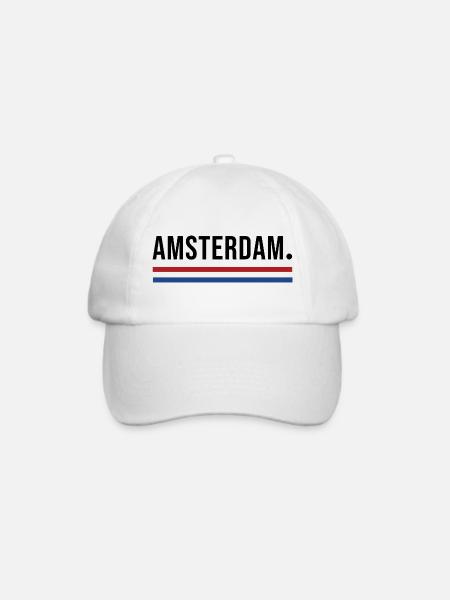 Amsterdam – Minimal Streetwear Shirt - Baseballkappe - Weiß/Weiß