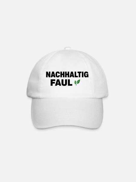 Nachhaltig faul – lustiges Spruchdesign - Baseballkappe - Weiß/Weiß
