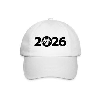 Biogefährdung 2026, Gefahr 2026, Spam 2026 - Baseballkappe - Weiß/Weiß - Vorne