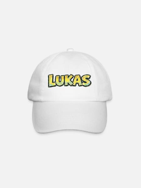 Lucas, Handgezeichnete Typografie - Baseballkappe - Weiß/Weiß