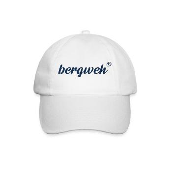 bergweh® Schriftzug dunkelblau - Exklusiv - Baseballkappe - Weiß/Weiß - Vorne