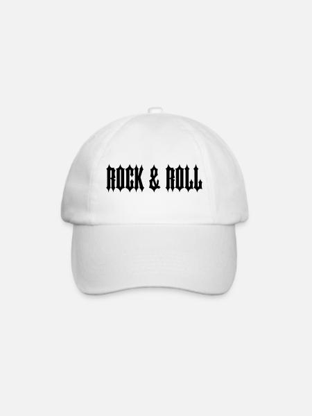"ROCK & ROLL" SCHWARZER TEXT - Baseballkappe - Weiß/Weiß