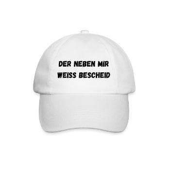 Der neben mir weiss bescheid - Baseballkappe - Weiß/Weiß - Vorne