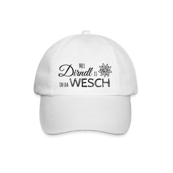 Mei Dirndl is in da Wesch - Baseballkappe - Weiß/Weiß - Vorne