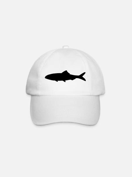 Fisch Schattenfigur Logo Fischer, Fischstand - Baseballkappe - Weiß/Weiß