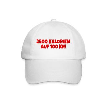 2500 Kalorien auf 100 km Fahrrad Anhänger Sticker - Baseballkappe - Weiß/Weiß - Vorne