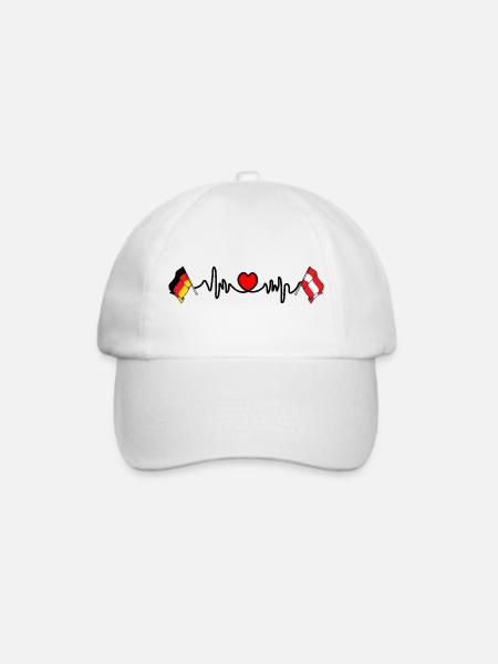Cardioherz mit Flagge Deutschland, Flagge Österreich - Baseballkappe - Weiß/Weiß