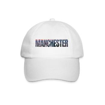 Manchester Skyline in Textfassade - Baseballkappe - Weiß/Weiß - Vorne