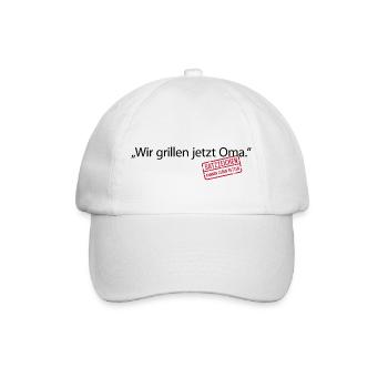 Wir grillen jetzt Oma Satzzeichen Komma Leben Omi - Baseballkappe - Weiß/Weiß - Vorne