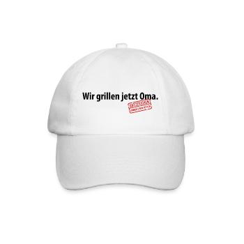 Wir grillen jetzt Oma Satzzeichen Komma Leben Omi - Baseballkappe - Weiß/Weiß - Vorne