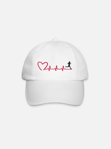 Laufende Frau und EKG Herzfrequenz, Laufen - Baseballkappe - Weiß/Weiß