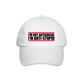 not antisocial anti stupid - Baseballkappe - Weiß/Weiß - Vorne