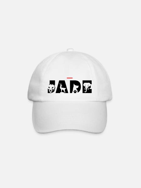 Vorname Jade – Tierbuchstaben - Baseballkappe - Weiß/Weiß