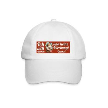 Ich will Kuchen und keine Werbung! Keine Werbung! - Baseballkappe - Weiß/Weiß - Vorne