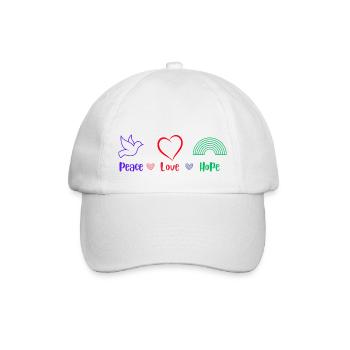 Peace, Love ans Hope - Baseballkappe - Weiß/Weiß - Vorne