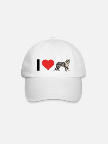 I love Scottish Fold - Cute Cat Sticker - Baseballkappe - Weiß/Weiß